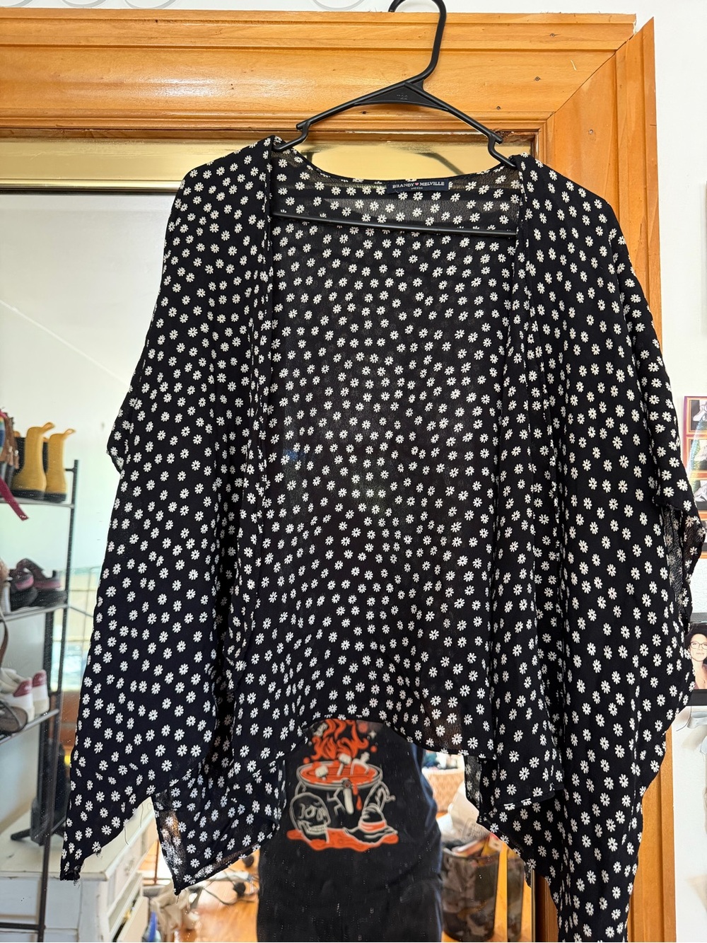 Brandy Melville Black Daisy Print Open Cardigan